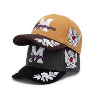 Gorra de Béisbol Personalizada de 6 Paneles con Visera de Pana, Bordado Floral de Ángel, Dos Tonos, Estilo Urbano Deportivo para Hombre y Mujer