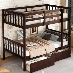 เตียงสองชั้นปรับระดับได้ทันสมัย ทำจากไม้ยางพารา พร้อมลิ้นชัก 2 ช่อง สามารถแปลงเป็นเตียงคู่ได้ เตียงนุ่มสบาย - Product Image 1