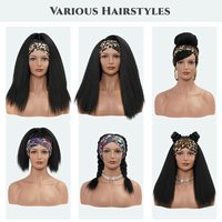 Perruque synthétique sans colle, noire, longue, frisée, lisse, avec bandeau, résistante à la chaleur, densité 150 %, pour femmes