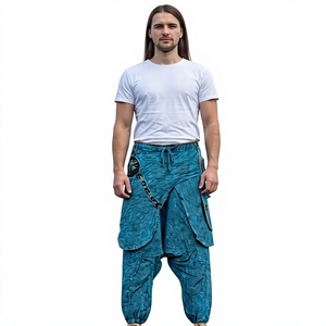Pantalon décontracté pour homme en coton délavé, respirant, écologique, à séchage rapide, style patchwork, coupe sarouel, avec empiècements d'été - Product Image 1