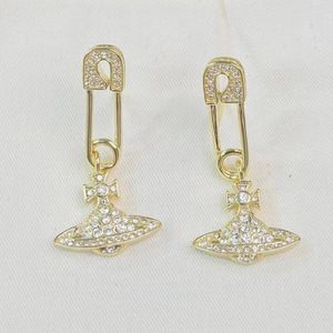 Pendientes de Saturno Elegantes de la Marca Western Queen Mother Vivienne para Mujer, Chapados en Oro, con Diseño de Planeta y Circonitas, Joyería de Moda al por Mayor - Product Image 2