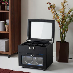 ハイエンドデュアルレイヤーPUレザー収納ケース新しい炭素繊維機械時計包装箱2スロット + 8腕時計 - Product Image 1