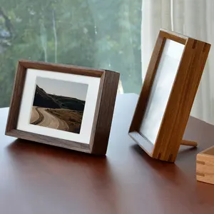 Wholesale Customize Wooden Picture Frame Natural Wanut Beech Wood Rustic Photo Frame Right Angle Floating Frame