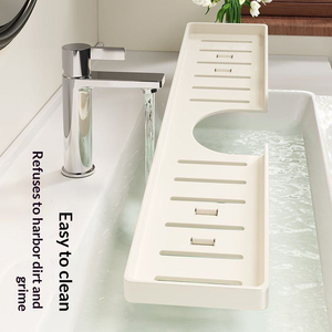 Organizador de <span class=keywords><strong>fregadero</strong></span> de cocina de acero al carbono con forma de U, soporte para esponja, jabón y cepillos con ranuras de drenaje para <span class=keywords><strong>grifo</strong></span> - Product Image 4
