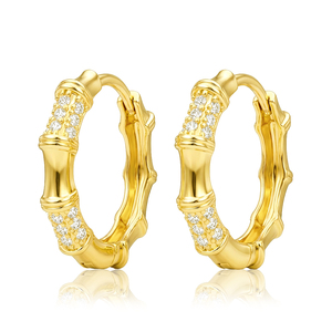 925 zilveren bamboe oorringen met zirkoon micro-pavé - modieus minimalistische 925 zilver/messing vergulde oorcuffs voor vrouwen - Product Image 1