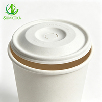 SUMKOKA Couvercle plat pour gobelet en bagasse de canne à sucre 90 mm, 100 % compostable et biodégradable, jetable, pour café
