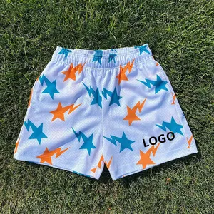 Custom 2022 Summer Print Trendy Polyester Basketball Casual Elastic Men Style Mesh Shorts With Pocket