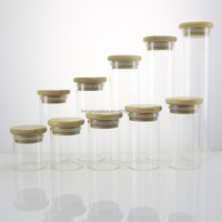 Haute Borosilicate Cylindre Capsule Herbe Verre Alimentaire Stockage 50ml Pot pour Épice Safran Matchstick Cigare avec Couvercles En Bambou