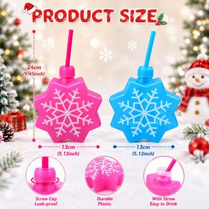Bouteille d'eau en plastique de Noël 500 ml avec paille, motif flocon de neige, pour enfants, idéale pour les fêtes d'hiver, récipient à boisson - Product Image 4