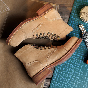 Mens <b>Tan</b> Faux Suede Lace-up Boots Round Toe Rubber Outsole Autumn Style Walking <b>Shoes</b> - Product Image 1