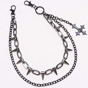 Chaîne de taille punk en métal clouté Yueli, en alliage de zinc, double anneau, pour soirée, chaîne de corps tendance - Product Image 2