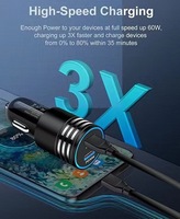 Pengisi Daya Mobil Cepat 60W Double PD Laris Manis dengan Dua Port Tipe-C untuk Ponsel dan Earphone