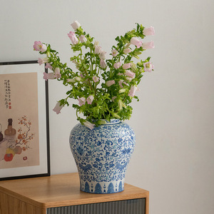 Blue White Underglaze Vintage Style Ceramic Vase for Dining Table Office Living Room Dried Fresh <b>Flower</b> <b>Display</b> - Product Image 2