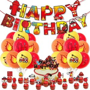 Premium Fire Truck Theme Birthday Party Balloon Supplies Fireman Banner Balloon Sticker Decorations For Boys Birthday's Gift