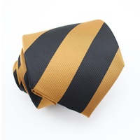 Cravate pour hommes avec logo personnalisé en polyester jacquard tissé doré noir rayé sport anniversaire personnalisé Club cravate pour hommes vente en gros