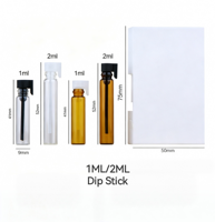 Flacon d'échantillon de parfum en verre ambré transparent de 1 ml et 2 ml avec logo personnalisé, imprimé sur écran, avec bâtonnet applicateur et carte en papier, emballage vide pour mini flacon de test