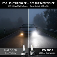 Bombillas LED para Faros Antiniebla G-View 9005 HB3, 30W 5000LM, Sin Código de Error, Canbus, Sin Ventilador, 6000K, Tamaño 1:1, Plug and Play