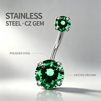 Anneau de nombril en zircon pour l'été, en acier inoxydable 316L, serti à quatre griffes, bijou de piercing corporel unisexe