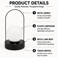 Lampe de bureau LED sans fil en métal en forme de boule, moderne, flexible, simple, protectrice des yeux, alimentée par batterie, à intensité variable tactile, lampe de lecture portable