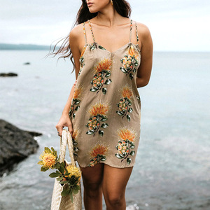 Chất Lượng Cao Của Phụ Nữ Sang Trọng Aloha In Đôi Dây Đeo Váy Tùy Chỉnh Thực 100% Rayon Mềm Vải Váy Ngắn - Product Image 1