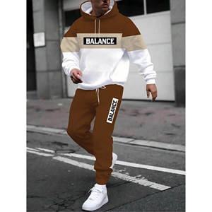 2pcs người đàn ông của thời trang dạo phố trùm đầu sweatsuit Set <span class=keywords><strong>Polyester</strong></span> vải dệt kim thường xuyên phù hợp với thiết kế in cho áo và quần - Product Image 1