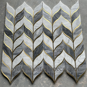 Neues Design Gemischte Farben Marmor-Mosaik Weißer Marmor und Grauer Marmor Blattförmiges Mosaik für Küchenwand - Product Image 6