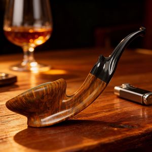 Custom Made Briar Wood Pipe Bent Type Gold Glossy Surface Tobacco Pipe For Men Traditional Smoking Accessory - Product Image 1