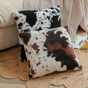 Funda de almohada de piel de conejo sintética suave, diseño de vaca, decoración del hogar para cama, silla, sofá, funda de almohada esponjosa