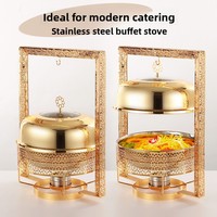Chauffe-plats de luxe pour hôtels et restaurants, durable, pour fêtes, mariages, en acier inoxydable doré, 8 L, avec couvercle suspendu, ensemble de buffet