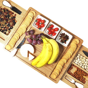 Ensemble de planches à fromage en bambou multifonctionnelles avec plateau coulissant pour servir fromage, fruits et pain - Product Image 2