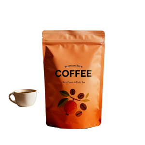 Sachet de café personnalisé imprimé en gros, pochette écologique à fond plat avec valve, sachet Doypack alimentaire résistant à l'humidité avec fermeture éclair pour thé - Product Image 1