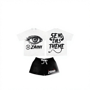 เสื้อยืดและกางเกงขาสั้นผู้ชาย ZAINI 280 GSM ผ้าโพลีเอสเตอร์พรีเมียม ระบายอากาศได้ดี สำหรับฤดูร้อน สีขาวดำ รับสกรีนพิมพ์ลายปักแบบกำหนดเอง OEM ODM - Product Image 1