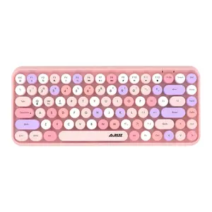 Coloré pour les filles cadeau 84 touches sans fil BT clavier rétro machine à écrire clé ronde pour Win/iOS/Android