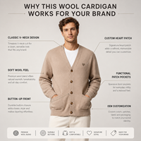Cardigan en laine personnalisé pour homme, col en V, double boutonnage, pull tricoté avec logo frontal, tenue décontractée, OEM