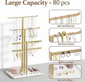 Support à bijoux en métal à 3 niveaux réglable, colliers, bracelets, boucles d'oreilles, rangement, présentoir, capacité de 80 pièces, cadeau élégant, organisation - Product Image 2