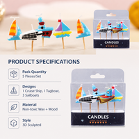 Lot de 5 bougies d'anniversaire en forme de bateau nautique OEM, vente chaude, bougies décoratives 3D en forme de navire et de voilier pour gâteau