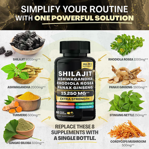 Cápsulas Combinadas de Shilajit, Ashwagandha, Rhodiola Rosea e <span class=keywords><strong>Ginseng</strong></span> Panax, Suplemento Dietético Herbal - Product Image 3