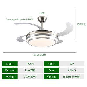 42-Inch LED Ceiling Chandelier with Remote Control DC Motor and Chrome Invisible 5 Blades <b>Fan</b> HC730 Model - Product Image 6