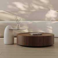 Table basse ronde en bois de style nordique avec rangement pour salon et maison