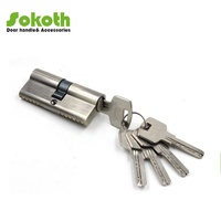 Cylindre de serrure de porte pour le marché européen, cylindre de serrure en nickel satiné, 70 mm double ouverture, 5 clés en laiton, cylindre en laiton massif