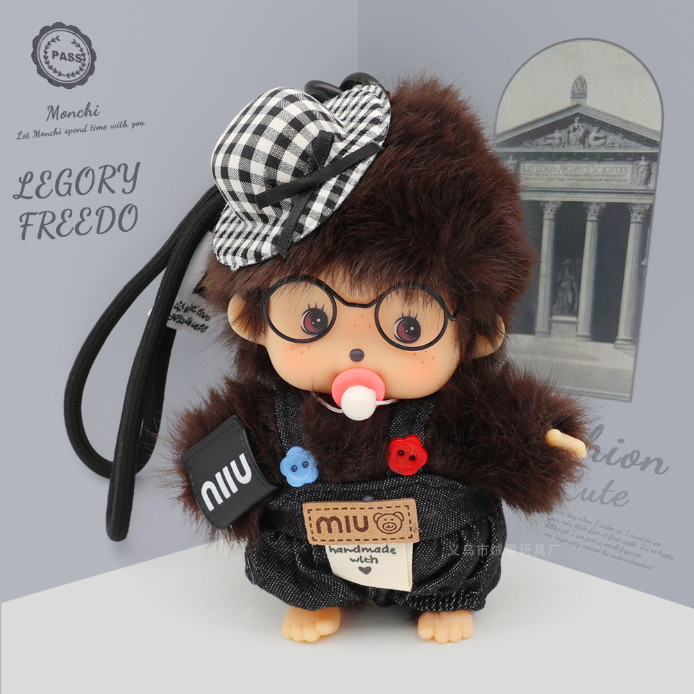 Véritable pantalon à bretelles boutonné en denim noir monchhichi, style populaire