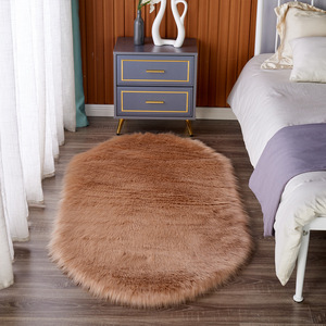 Alfombra Ovalada de Felpa, Color Sólido, Fibra de Poliéster, Acolchada, para Dormitorio, Sala de Estar - Product Image 4