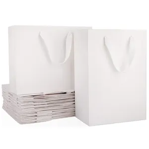 Chine fournisseur Logo personnalisé taille mode Shopping sacs fourre-tout blanc emballage cadeau sacs en papier avec poignée