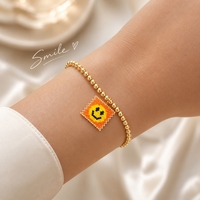 Gelang Pesona Go2boho dengan Liontin Persegi Berhias Manik-Manik Wajah Tersenyum, Paduan Seng Berlapis Emas, Perhiasan Hadiah yang Lucu dan Dapat Disesuaikan