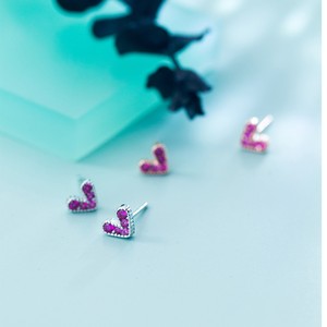 925 in argento Sterling rubino colore cubico Zirconia a forma di cuore placcato in oro rosa orecchini piccoli gioielli di moda per le donne - Product Image 5