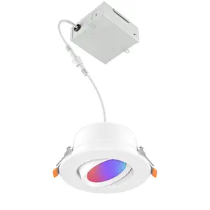 Rgb Light ETL WiFi 4" LED Swivel Smart Recessed Lighting RGB Canless Eyeball Light 360 Degrees Rotation CCT Color Changing IC RATED