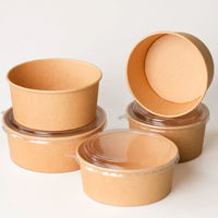 Bols en papier kraft à double paroi jetables personnalisés avec couvercles, qualité alimentaire, compatibles micro-ondes, imperméables, biodégradables