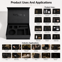 Boîte en forme de livre magnétique noire avec logo UV personnalisé, insert en mousse EVA découpé, emballage en carton rigide, boîtes cadeaux