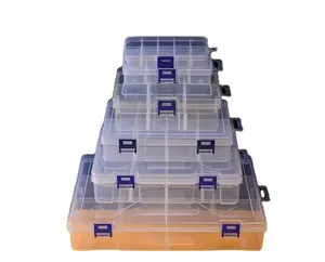 Caja organizadora Contenedor de almacenamiento con compartimentos ajustables de plástico transparente con divisores extraíbles para cuentas, caja de compartimentos