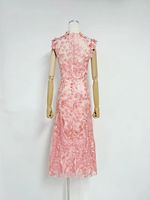 Robe mi-longue en maille à appliques florales A12714, sans manches, style sirène, pour mariage ou soirée